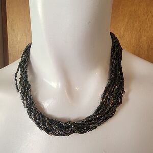 Premier Designs Chocolate Kiss Glass Seed & Bugle Beads Necklace